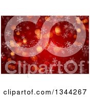 Poster, Art Print Of Christmas Winter Background Of Snowflakes And Bokeh Flares Over Red