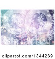 Poster, Art Print Of Christmas Winter Background Of Snowflakes And Bokeh Flares Over Gradient Blue And Purple
