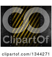 Clipart Of A Panel Of Diagonal Grungy Hazard Stripes Over Metal Royalty Free Illustration