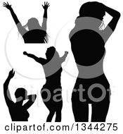 Clipart Of Black Silhouetted Party Women Dancing Royalty Free Vector Illustration