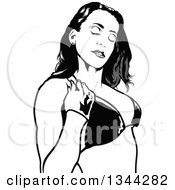 Clipart Of A Grayscale Party Woman In A Bikini Top Dancing Royalty Free Vector Illustration