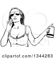 Poster, Art Print Of Black And White Party Woman Blowing A Kiss And Holding A Beverage