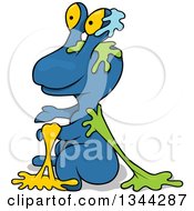 Poster, Art Print Of Cartoon Blue Monster Sitting With Slime