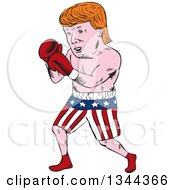 Clipart Of A Cartoon Caricature Of Donald Trump Boxing Royalty Free Vector Illustration