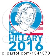 Retro Portrait Of Hillary Clinton In A Circle Over A Partial American Flag And Text