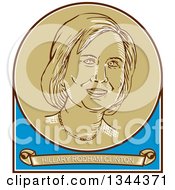Retro Portrait Of Hillary Clinton In A Circle Over A Banner With Her Name