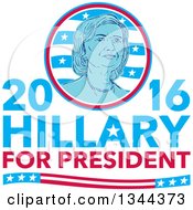 Poster, Art Print Of Retro Portrait Of Hillary Clinton In A Circle Over Text