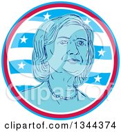 Poster, Art Print Of Portrait Of Hillary Clinton In A Circle Of Waves And Stars