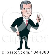 Cartoon Caricature Of Jeb Bush Gesturing Peace Of Victory