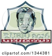 Poster, Art Print Of Retro Portrait Of Marco Rubio With 2016 Text In A Shield