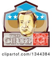 Retro Portrait Of Tex Cruz On A Shield With 2016 Text