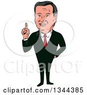 Clipart Of A Cartoon Caricature Of Tex Cruz Holding Up A Finger Royalty Free Vector Illustration