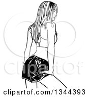 Poster, Art Print Of Rear View Of A Black And White Woman Posing In Shorts And A Sports Bra