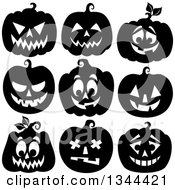 Clipart Of Black And White Jackolantern Pumpkins Royalty Free Vector Illustration