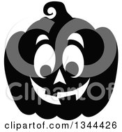 Clipart Of A Black And White Jackolantern Pumpkin 6 Royalty Free Vector Illustration