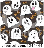 Poster, Art Print Of Seamless Background Pattern Of Ghosts And Boo Over Gray