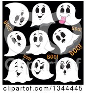 Poster, Art Print Of Halloween Ghosts And Boo Text On Black