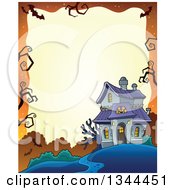 Poster, Art Print Of Halloween Border Of A Haunted House On Orange