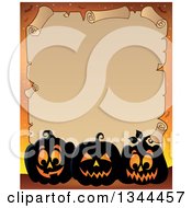 Poster, Art Print Of Halloween Parchment Scroll With Illuminated Jackolantern Pumpkins On Orange 3