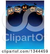 Poster, Art Print Of Row Of Illuminated Halloween Jackolantern Pumpkins Over Blue Text Space