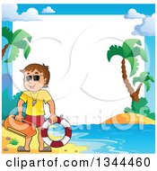 Poster, Art Print Of Happy Caucasian Male Life Guard On A Beach Over A Border
