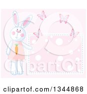 Girl Bunny Rabbit And Butterflies By A Polka Dot Sign Over Pink