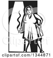 Poster, Art Print Of Black And White Woodcut Fat Woman Smoking A Cigarette