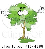 Clipart Of A Cartoon Tree Character With A Lush Green Mature Canopy Holding Up A Finger And A Thumb Royalty Free Vector Illustration