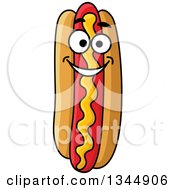 Clipart Of A Cartoon Hot Dog Character With Mustard Royalty Free Vector Illustration