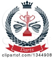 Clipart Of A Red Trophy With Crossed Darts Over A Text Banner In A Wreath Royalty Free Vector Illustration