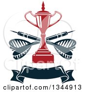 Poster, Art Print Of Red Trophy With Crossed Darts Over A Blank Banner
