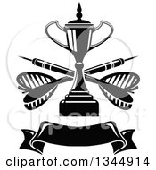 Black And White Trophy With Crossed Darts Over A Blank Banner