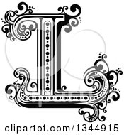 Poster, Art Print Of Retro Black And White Capital Letter L With Flourishes