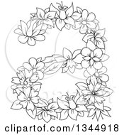 Poster, Art Print Of Black And White Outline Floral Lowercase Letter A