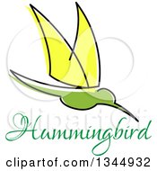 Poster, Art Print Of Sketched Green And Yellow Hummingbird And Text
