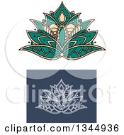 Poster, Art Print Of Beautiful Turquoise Tan And White Henna Lotus Flowers