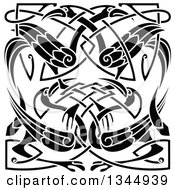Clipart Of Black And White Celtic Knot Cranes Or Herons 2 Royalty Free Vector Illustration
