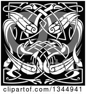 Clipart Of White Celtic Knot Cranes Or Herons On Black 2 Royalty Free Vector Illustration