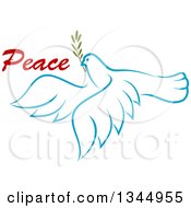 Poster, Art Print Of Sketched Light Blue Flying Peace Dove With A Branch And Text 4