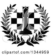 Poster, Art Print Of Black And White Chess Queen Piece Over A Board In A Wreath 2