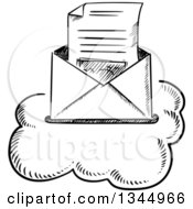 Poster, Art Print Of Black And White Sketched Letter In An Envelope On A Cloud