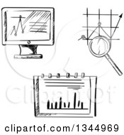 Poster, Art Print Of Black And White Sketched Computer Screen And Charts