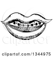 Black And White Sketched Mouth With Braces