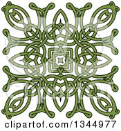 Clipart Of A Green Celtic Knot Square Design Royalty Free Vector Illustration