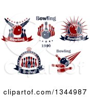 Clipart Of Blue And Red Bowling Designs And Text Royalty Free Vector Illustration