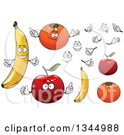Poster, Art Print Of Cartoon Faces Hands Bananas Oranges And Apples