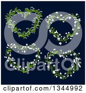 Poster, Art Print Of Lily Of The Valley Heart Shaped Wreaths Over Navy Blue