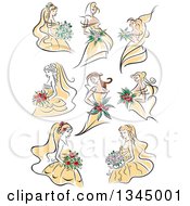 Poster, Art Print Of Sketched Brides In Yellow Dresses