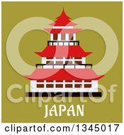 Flat Design Pagoda Over Japan Text On Green