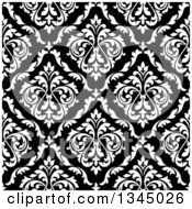 Poster, Art Print Of Seamless Pattern Background Of Vintage Damask In White Over Black